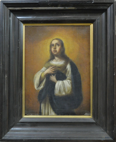 Madonna, dipinto del XVIII° sec, olio su tela, 28x38 cm, entro cornice