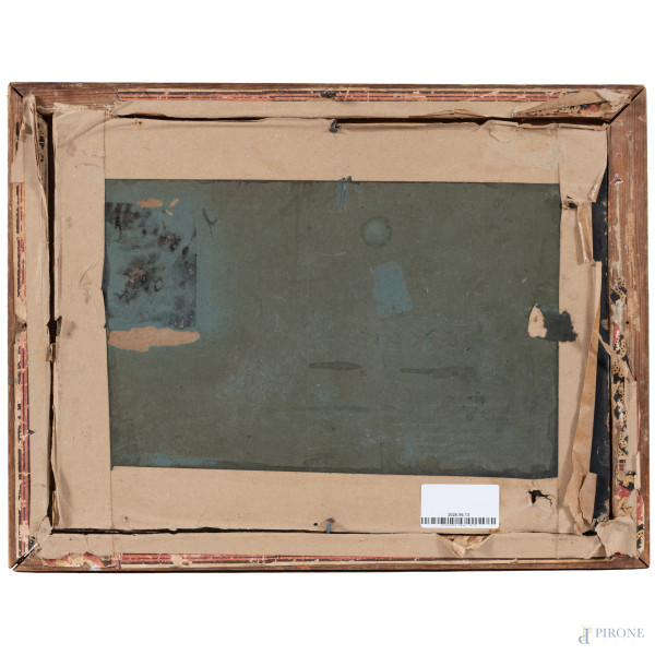 Accampamento con soldati, XVIII-XIX secolo, tecnica mista su carta, cm 31x40,5, entro cornice