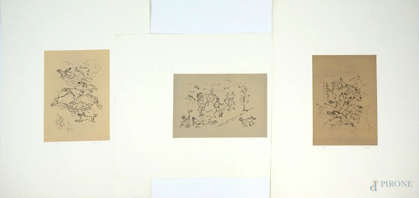 Gianni Ballar&#242; - Tre acquaforti con un profilo dell'artista scritto da Fortunato Pasqualino, cm 70,5x50, Edizioni Margutta Siracusa