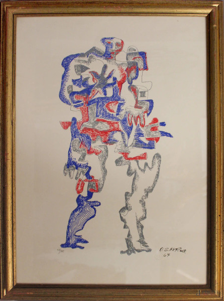 Ossip Zadkine - Figura, litografia N&#176;33/55, cm 70 x 50, entro cornice.