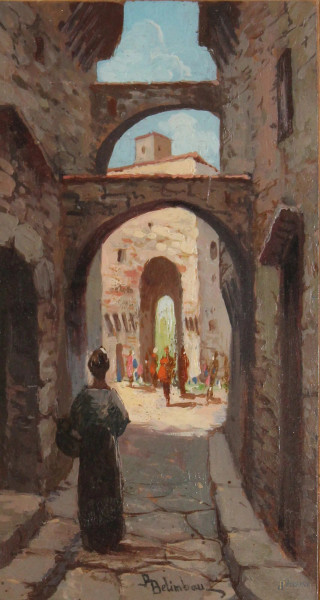 Vicolo di paese con figure