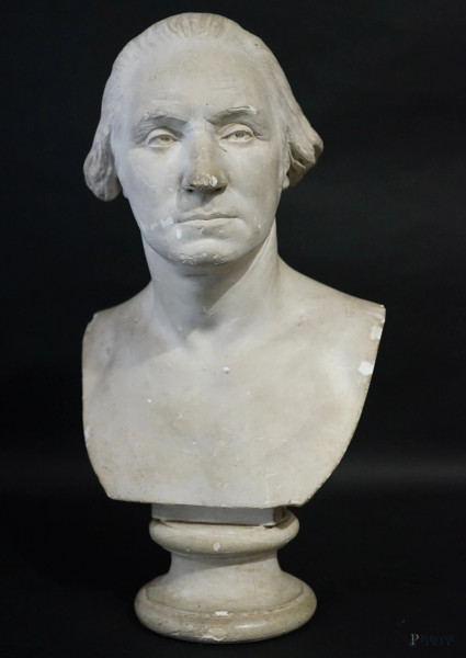 Ritratto di George Washington, scultura in gesso, XX secolo, h cm  39 (difetti)