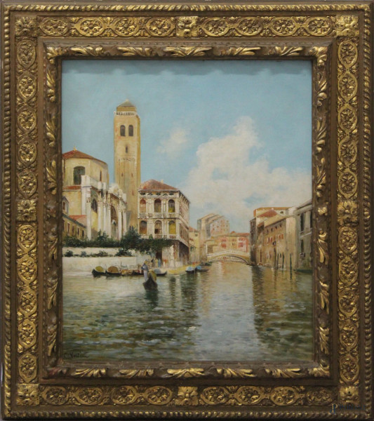 Scorcio di Venezia, olio su tela 69x56 cm, entro cornice firmato C.Voltini 