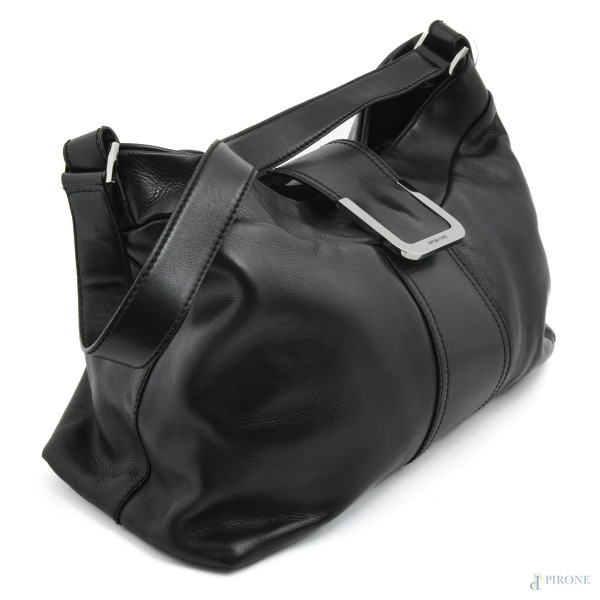 Borsa in pelle nera Sergio Rossi, cm 28x38x16, (segni di usura)