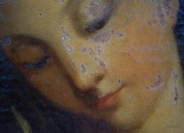 Vergine in preghiera, olio su tela, XIX secolo, cm 74.5x61.5, prima tela, entro cornice, (ritocch...
