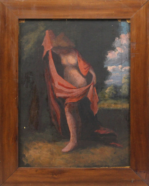 Figura, tempera su carta riportata su tela, cm 50x38, XIX secolo, entro cornice, (difetti).