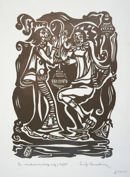 Le mascherine, xilografia, cm 37x30, ES. 22/25, entro cornice