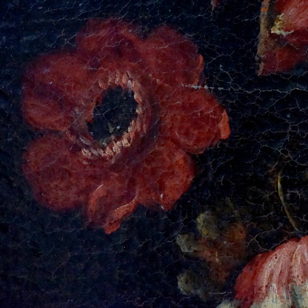 Ambito di Mario de' Fiori (Roma, 1603-1673), Natura morta con vaso di fiori, olio su tela, cm 66x...