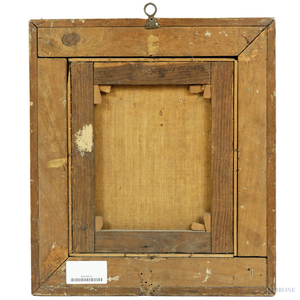 Scuola napoletana del XVIII secolo, Immacolata Concezione, olio su tela, cm 26,8x22,5, entro corn...