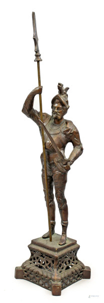 Cavaliere, scultura in bronzo, cm h 103, XX secolo