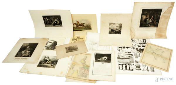 Lotto di varie stampe e incisioni a soggetti e misure diverse dal XIX-XX secolo (difetti)