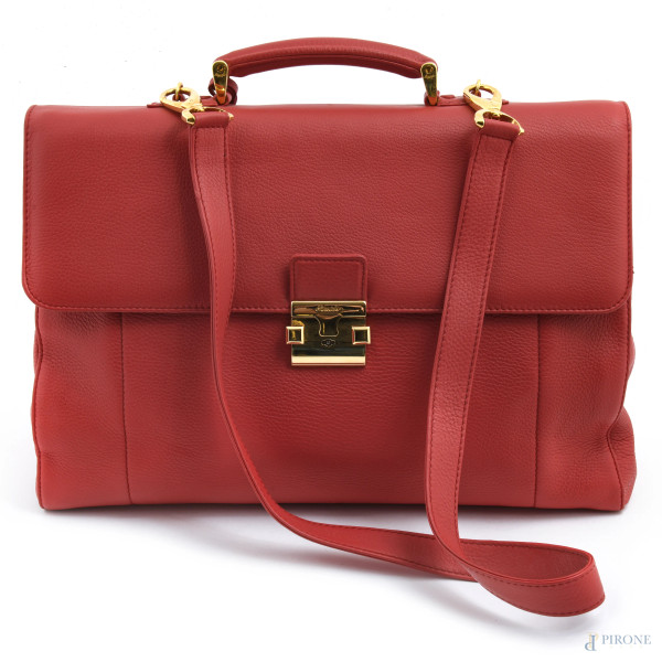 Borsa da lavoro in pelle rossa Pineider, cm 29x43x15, (segni di usura)