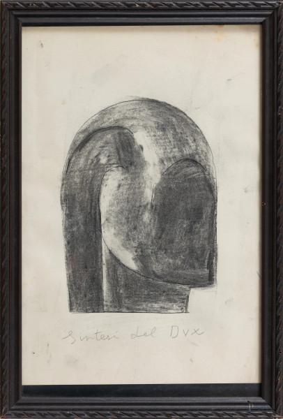 Sintesi del Dux, XX secolo, grafite su carta, cm 31,5x21,5, entro cornice, (segni di usura, difetti)
