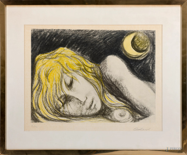 Carlo Levi - Carlo Levi, Notturno, litografia a colori esemplare pda, firmato in basso a destra, cm 58x71 compreso passepartout