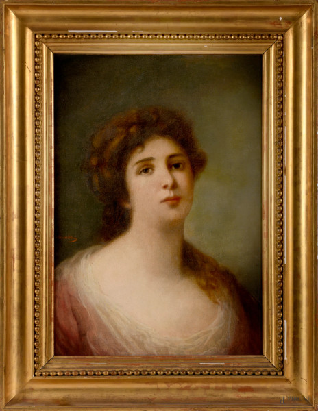 Ritratto di donna, olio su tela, firmato "C Banchini" a sinistra, XIX secolo, cm 58x42 entro cornice, (difetti)