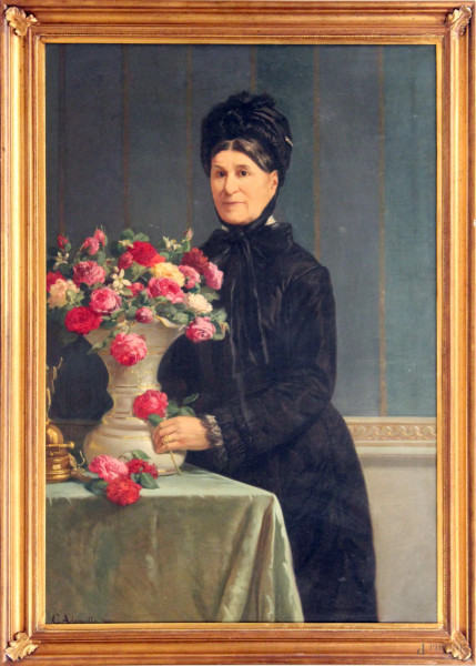 Carlo Ademollo - Ritratto di donna, olio su tela, 112x77 cm, entro cornice.