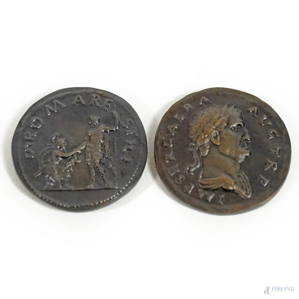 Lotto composto da 13 monete in bronzo e argento, riproduzioni romane con scatole e certificati "C...