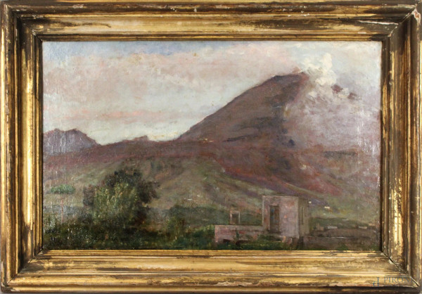 Paesaggio abbruzzese, olio su tela, cm. 33x54, firmato e datato, entro cornice.