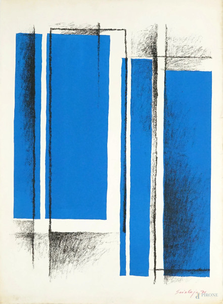 Toti Scaloja - Senza titolo, litografia a colori, cm 50x71, N.9/90, 1971.