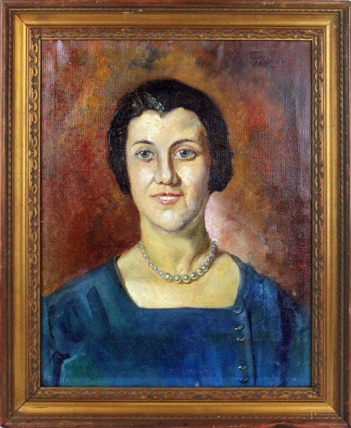 E. Zauli - Ritratto di donna, olio su tela, cm. 50x43, entro cornice.
