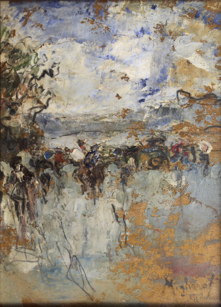 Vincenzo Migliaro - Bozzetto, dipinto ad olio su tavola, cm 12 x 9, entro cornice.