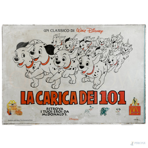 Pannello pubblicitario con struttura in metallo de "La Carica dei 101", cm 70x100 (segni di usura...