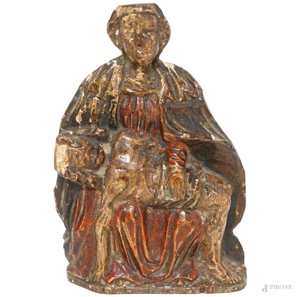 Pietà, sec. XVIII-XIX, legno policromo, cm 20x13,5, (difetti)