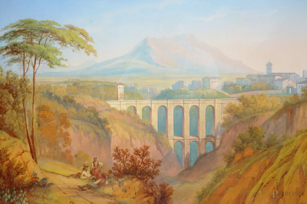 Carl Martin Laeisz (1803-1864), Civita Castellana, acquerello su carta, firmato e datato in basso...