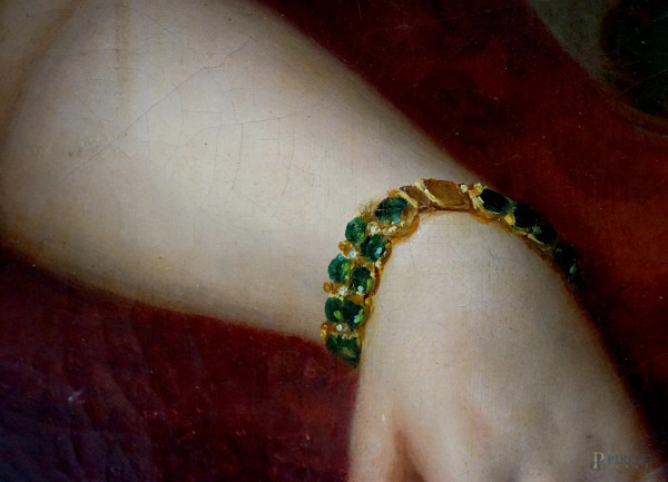 Joseph Jean Vaudechamp (1790-1864), Ritratto di gentildonna, olio su tela, cm 93x73,5, firmato e ...