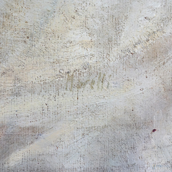 Cristo benedicente, olio su tela, cm 51x41, firmato, entro cornice