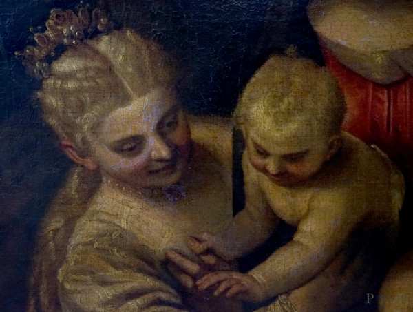 Scuola veneta del XVII secolo, Matrimonio mistico di Santa Caterina, olio su tela, cm 140x149, en...