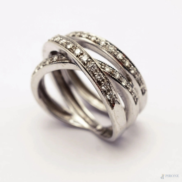Anello in oro bianco 18 kt con brillanti, misura n. 15, peso gr. 8,1