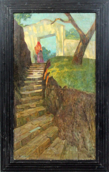 Giorgio Hinna - La Raccolta, olio su tela, cm 89x50, entro cornice, restauri alla tela