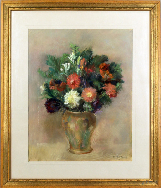 Diego Pettinelli - Vaso con fiori, pastello su carta, cm. 41x32, entro cornice.
