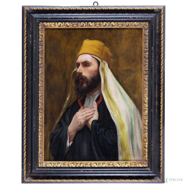 Ritratto di arabo, XIX-XX secolo, olio su tela, cm 79,5x60,5, entro cornice