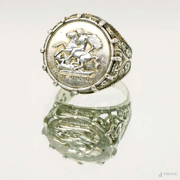 Anello in argento con moneta St. George, misura 26