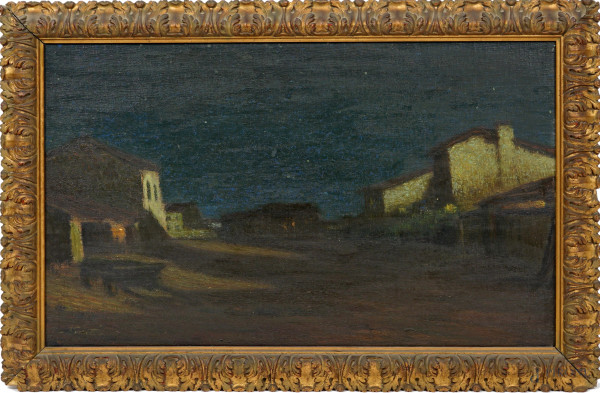 Notte di luna, olio su tela, cm 52x84,5, firmato Novati, entro cornice