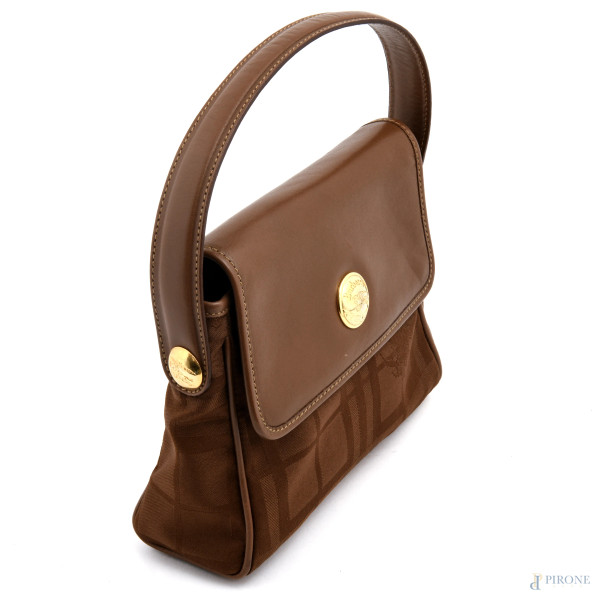 Borsetta a mano Burberry in pelle e tessuto marrone, cm 17x20x7, (segni di usura)