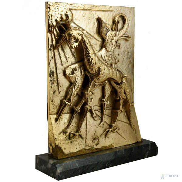 Salvador Dalì, La nascita degli animali, Scultura in argento galvanico dorato, esemplare 430/999,...