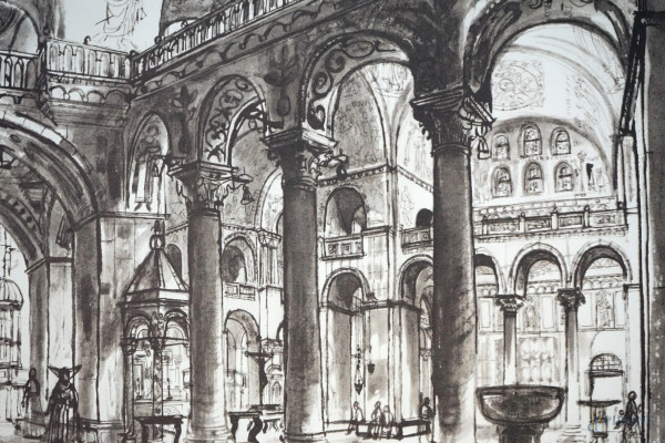 "Chiese e Piazze d'Italia di Motta", sei tavole raffiguranti scorci di piazze e monumenti di citt...