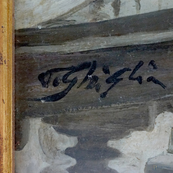 Paulo Ghiglia (Firenze 1905 – Roma 1979), Ritratto sulla scala, olio su masonite, cm 46,5x64, fir...