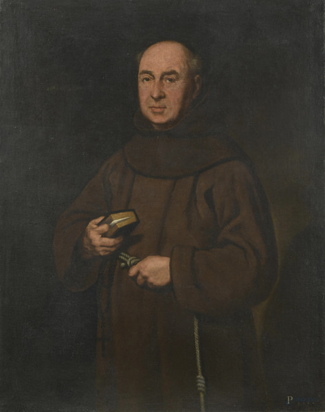 Scuola dell'Italia settentrionale, XVIII secolo, Ritratto di frate, olio su tela, cm 145x120, entro cornice