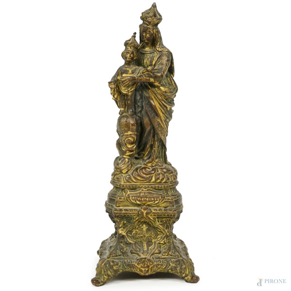 Notre-Dame des Victoires, scultura in metallo dorato, altezza cm 22,5, (difetti)