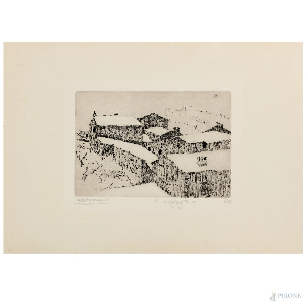 Nello Marani, Nevicata n.2, acquaforte, es. 6/8, cm 24,5x35 firmato in basso a sinistra