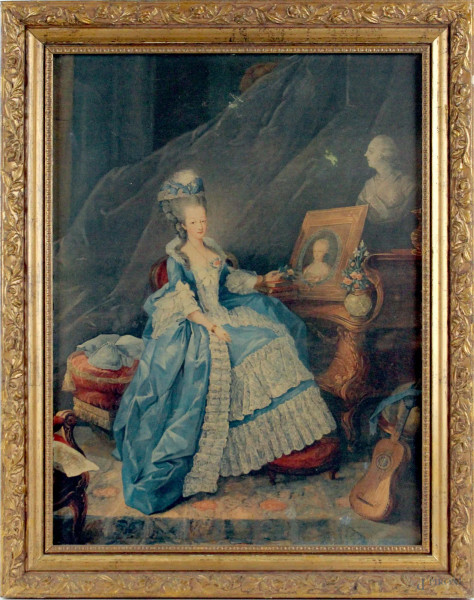 Maria Teresa di Savoia Contessa d&#39;Artois, oleografia da un dipinto di Gautier-Dagoty, cm. 40x30, entro cornice.