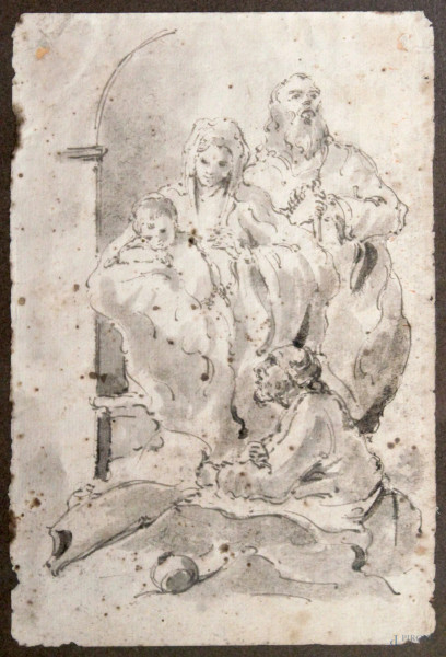 La Sacra Famiglia, inchiostro su carta, XVIII sec., cm 23 x 15,5.