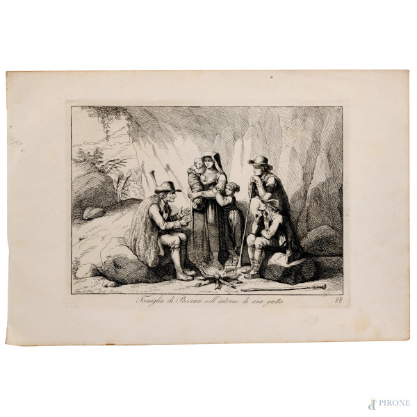 Bartolomeo Pinelli (1781 – 1835) Coppia di acqueforti raffiguranti "La via crucis dentro un cemet...