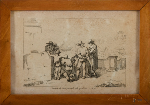 Lotto di 24 incisioni di Bartolomeo Pinelli, cm 23x36 entro cornice, (difetti, gore e tracce di u...