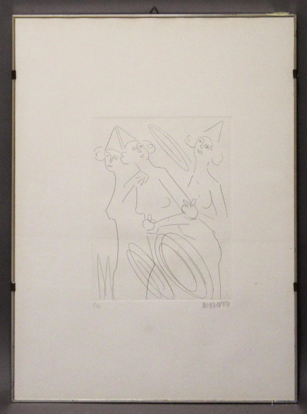 Giuseppe Succi - Donne, litografia n.9/30, cm. 70x50, entro cornice.