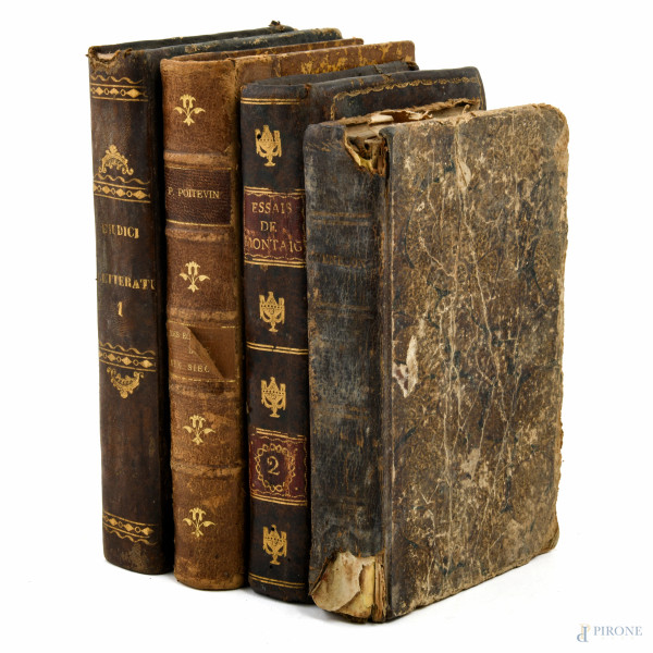 Lotto di 4 libri di letteratura, XIX secolo, (segni di usura, rotture, strappi, mancanze, difetti)
